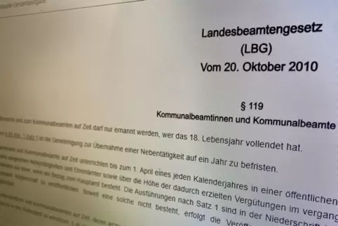 Will Transparenz schaffen: Paragraf 119 des Landesgesetzes über die Offenlegung von Einkünften aus Nebentätigkeiten von kommunal