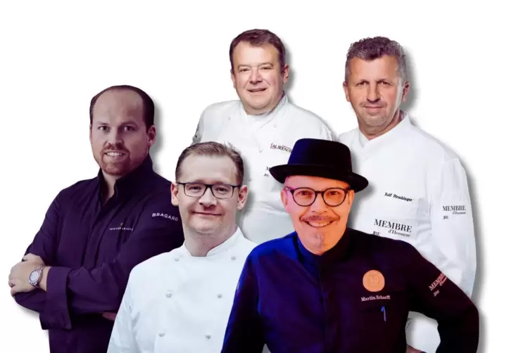 F&uuml;nf Spitzenk&uuml;che f&uuml;r die Gala (v.li.): Tristan Brandt, Christian Kr&uuml;ger, J&uuml;rgen Koch, Martin Scharff und Rolf Straubinger.