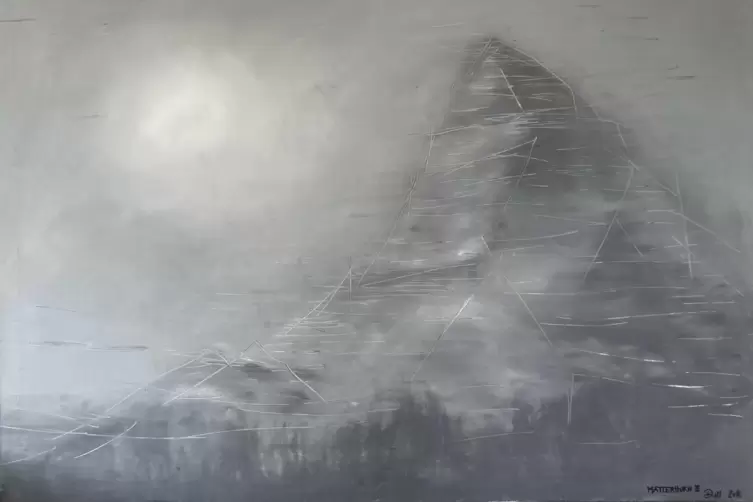 Das Matterhorn hat es Michael Diehl angetan. Dieses Gem&auml;lde zeigt das Bergmassiv im Nebel. 