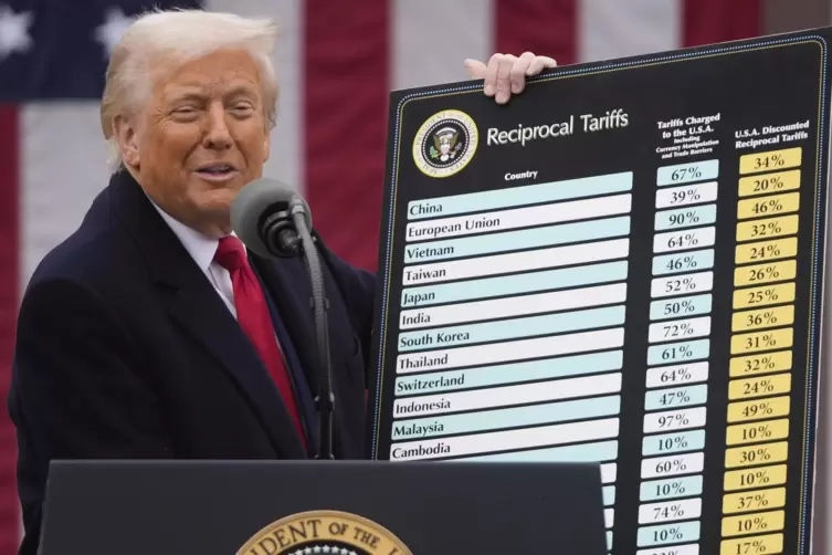 Z&ouml;lle f&uuml;r viele L&auml;nder: Donald Trump erkl&auml;rt seine Pl&auml;ne mit einer Tabelle.