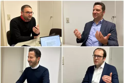Sie kandideren am 15. Juni (von oben links im Uhrzeigersinn): Daniel Krauß (VG), Frank Rüttger (VG), Christoph Spies (Stadt) und