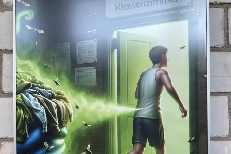 Ausstellung mit KI-generierten Bildern: auch Hygiene geh&ouml;rt dazu. 