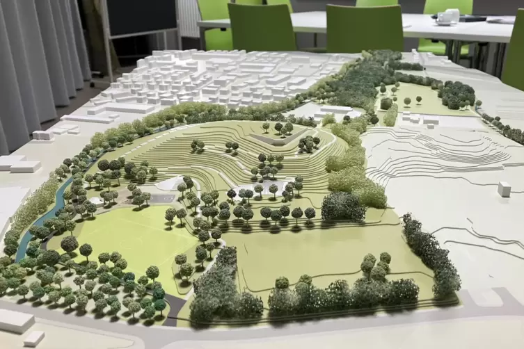 Ein 3D-Modell der Landesgartenschau in Neustadt. Sie soll nach aktuellem Stand von April bis Oktober 2027 stattfinden. 