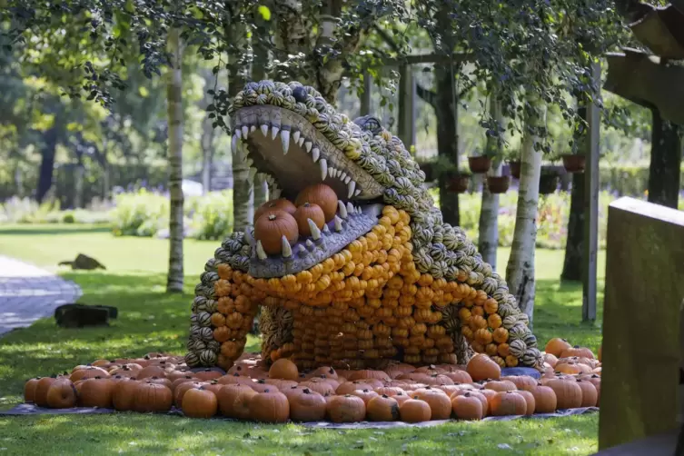 Immer ein Hingucker: die K&uuml;rbis-Skulpturen auf der Lauterer Gartenschau. 