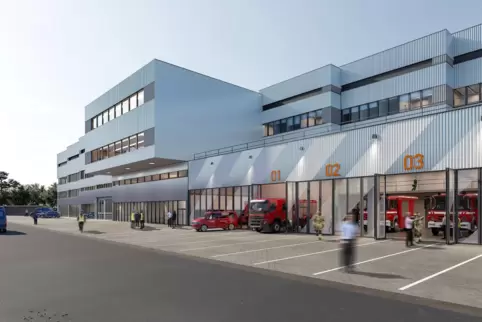 Entwurf der Architekten: So soll das Gefahrenabwehrzentrum auf der Werksseite aussehen. 
