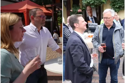 Im Wahlkampfmodus: Die Kandidaten Daniel Krauß (linkes Bild) und Frank Rüttger (links im rechten Bild). 
