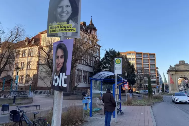 Vorgeschriebene Plakatgr&ouml;&szlig;e: Wahlwerbung in Frankenthal. 