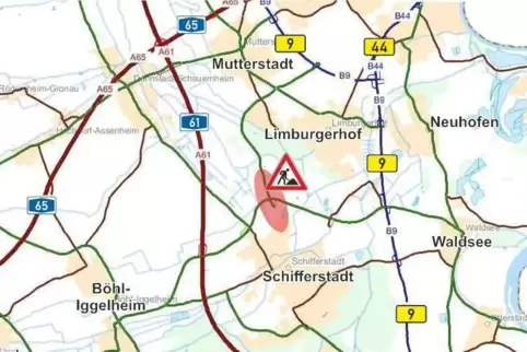 Aufgrund von Bauarbeiten an der Brücke wird die Landestraße 524 in dem Bereich der roten Markierung gesperrt. 