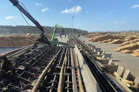 Die erste Sommertour führt nach Ramstein-Miesenbach ins Sägewerk der Firma Rettenmeier. Ein Blick auf den Holzplatz wird da unte