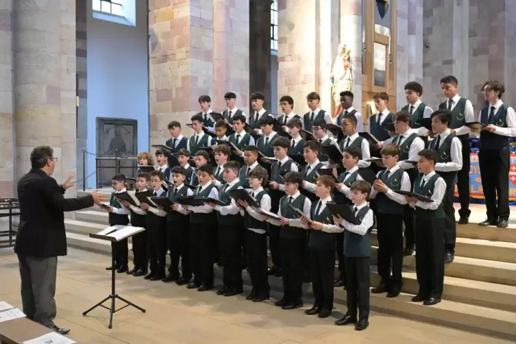 Der Chor Canarinhos de Petr&oacute;polis unter der Leitung von Marco Lischt bei einem seiner Auftritte im Speyerer Dom.