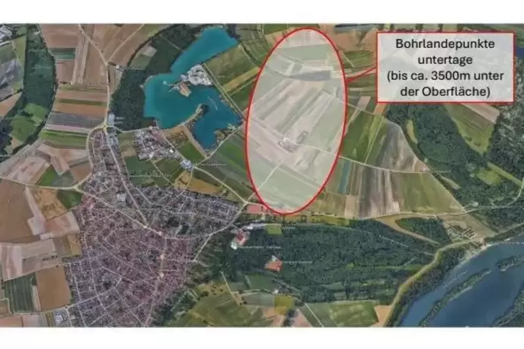 Nordosten von Waldsee nahe dem Wolfgangsee: Im eingekreisten Bereich liegen unter Tage in bis zu 3500 Meter Tiefe die Ziele der 