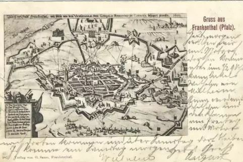 Eine Grußkarte aus Frankenthal vom Verlag von Georg Saam.
