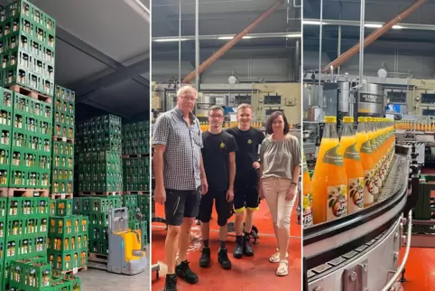 Die Fruchtsaftfirma Lösch in Ramstein ist ein Familienunternehmen: Helmut, Marco, Niklas und Anke Lösch in der Produktionshalle.
