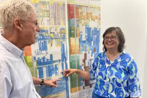 Klären gemeinsam geologische Fragen: Geopfalz-Geschäftsführerin Claire Weihermüller und ihr zum Jahresende ausscheidender Kolleg
