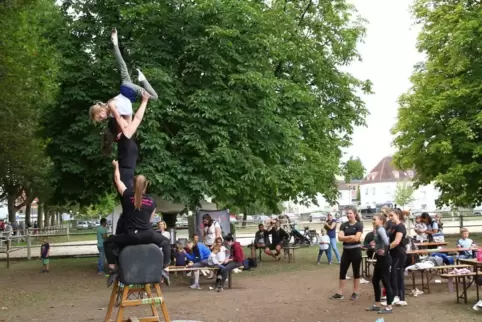 Die Voltigierer präsentieren beim Tag der offenen Tür im Landgestüt ihren Sport.