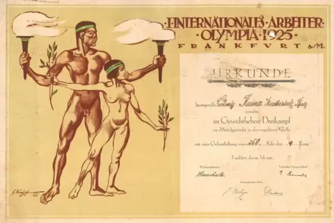 Ludwig Reimers Teilnahmeurkunde an der Arbeiterolympiade 1925. 