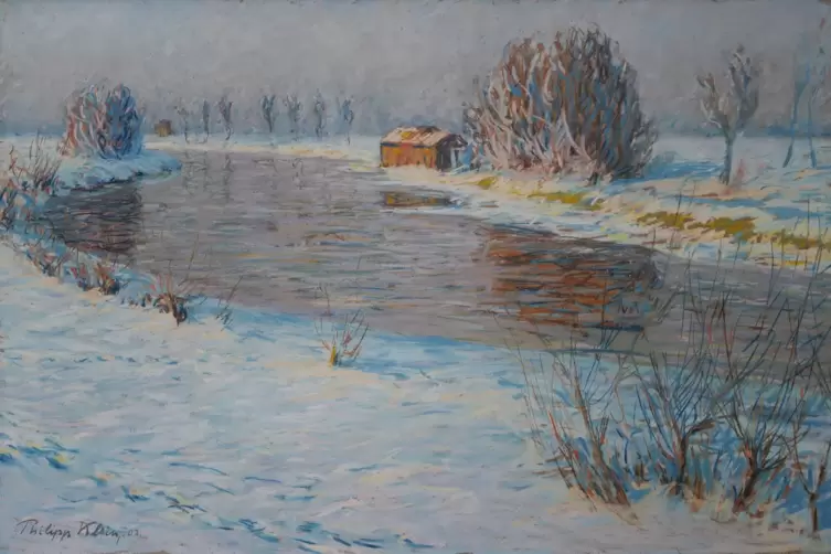 Ein seltenes reines Landschaftsbild: „Ein Wintertag“ in Pastell auf Papier von 1902. 