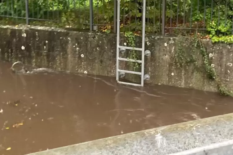 Speyerbach hinter dem Roxy-Kino: Bis zum Ufer hatte das Wasser noch Luft.