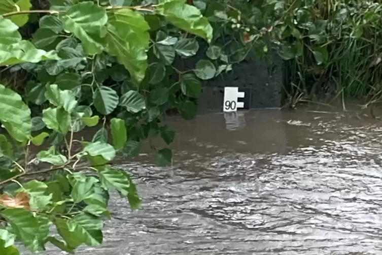 Messstelle am Radweg unter der A65 auf H&ouml;he Ordenswald/Wasserwerk: Hier staute sich das Wasser deutlich. 