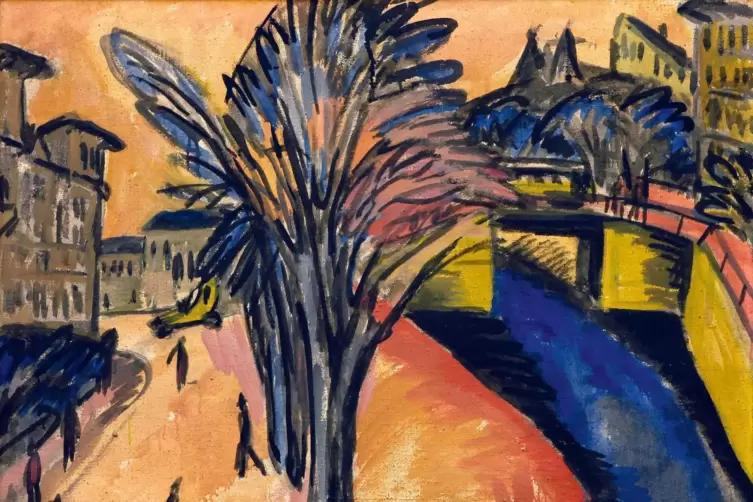  Wild bewegtes Programmbild: Ernst Ludwig Kirchner:s „Gelbes Engelufer, Berlin, 1913“, ist auch auf der Rückseite bemalt. 