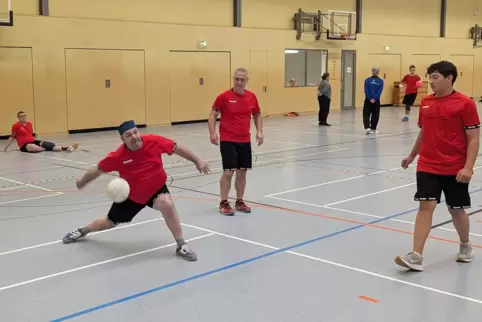 Die TVR-Prellballer – hier von links Steffen Schwarz und Andreas Deck und Shaun Volnhals, im Hintergrund sitzend Kapitän Leo Het