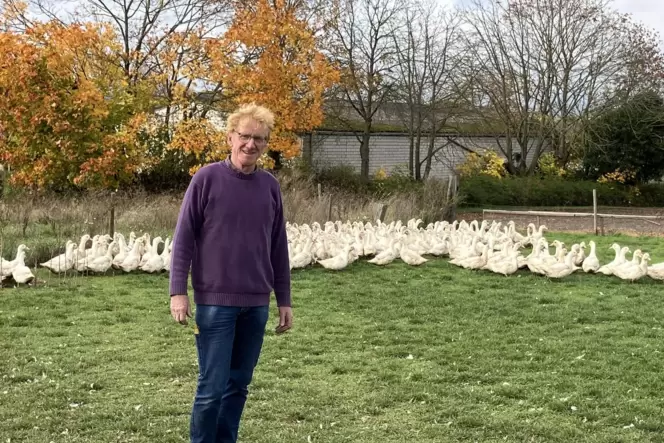 Geflügelzüchter Klaus Schöneberger mit seinen Enten. Geflügelzüchter Klaus Schöneberger mit seinen Enten.