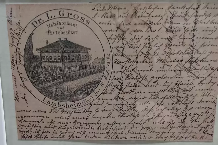 Von 1896: &Auml;lteste Postkarte der Ausstellung im Lambsheimer Rathaus.