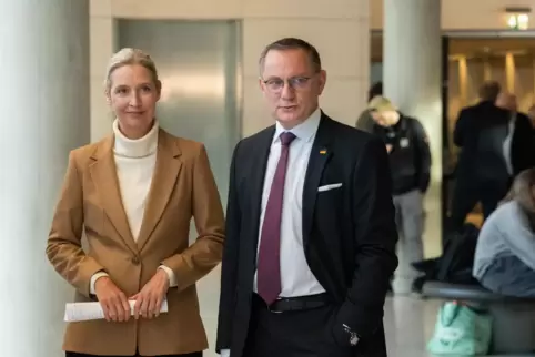Gemeinsam an der Parteispitze, aber ohne einheitliche Linie zu Russland: Alice Weidel und Tino Chrupalla.