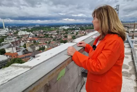 Nachdenklich: Jutta Steinruck blickt nach einem RHEINPFALZ-Interview vom Rathausdach auf „ihre“ Stadt.