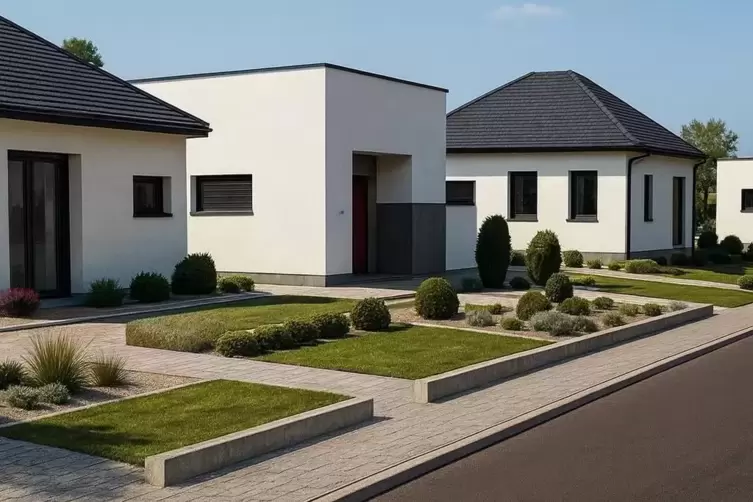 Die f&uuml;nf Baupl&auml;tze befinden sich alle auf einer Seite der Stichstra&szlig;e, wie diese Visualisierung des Planungsb&uuml;ros zeigt. 