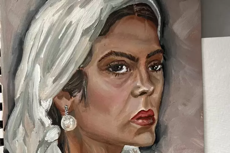Carolines &bdquo;Dame mit Ohrring&ldquo;, eines ihrer ersten Bilder in &Ouml;l. 