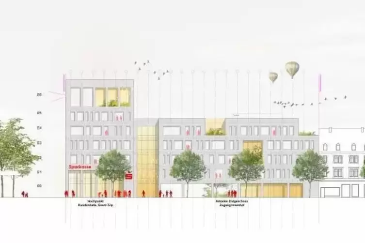 Die Darstellung zeigt den geplanten Neubau von der Ostbahnstra&szlig;e aus. 