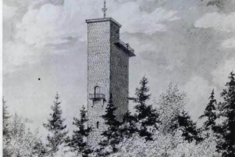 Postkarte mit Kohls Zeichnung des Potzbergturms.