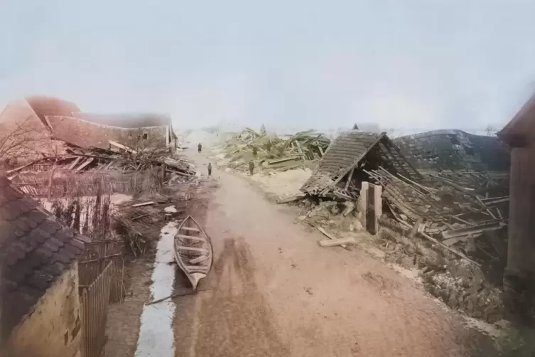 Edigheim war fast völlig zerstört, als sich das Wasser zurückzog. 