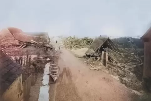 Edigheim war fast völlig zerstört, als sich das Wasser zurückzog. 