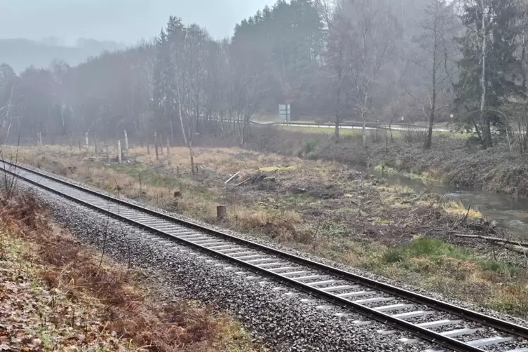 Links die Bahnlinie, rechts die B270. Die Moosalbe in der Mitte soll k&uuml;nftig deutlich kurviger werden. Dort soll eine &ouml;kologisch