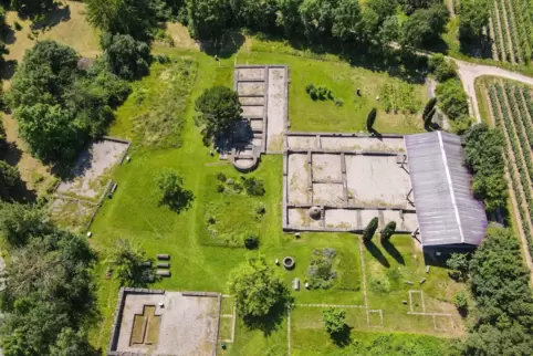 Luftbild von der Villa Rustica in Wachenheim. 