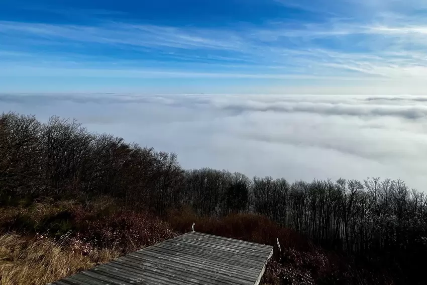 Über den Wolken: Ein Bild vom Gipfel des Herzerbergs mit der Drachenflugrampe hat Benjamin Jung eingereicht.
