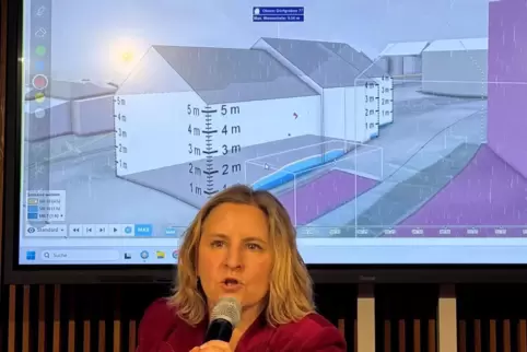 Was passiert mit dem eigenen Haus, wenn Sturzfluten niedergehen? Umweltministerin Katrin Eder stellt die Simulation „Hydrozwilli