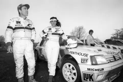 Michelle Mouton mit Beifahrer Terry Harryman (links) bei der Vorderpfalzrallye 1986. 