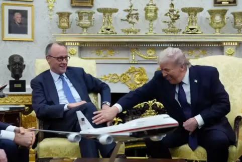 Gelöste Stimmung im Oval Office: Kanzler Friedrich Merz (links) und US-Präsident Donald Trump verstehen sich. 