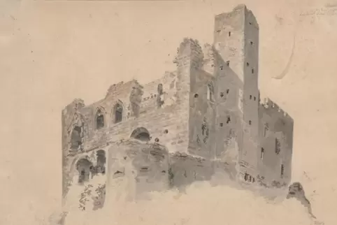 Die Ruine der Kästenburg, bevor sie zur Maxburg werden sollte: Friedrich Christian Reinermanns aquarellierte Federzeichnung ents