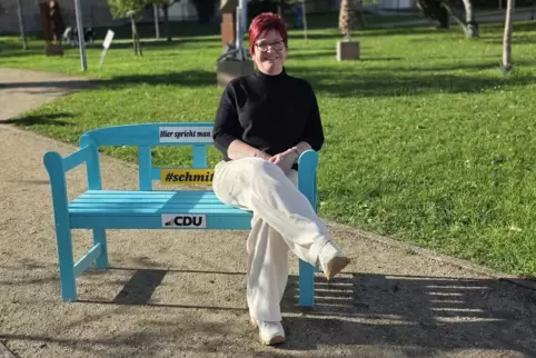 Mit ihrer „Klartextbank“ machte Andrea Schmitt auch Station in Kirchheimbolanden.