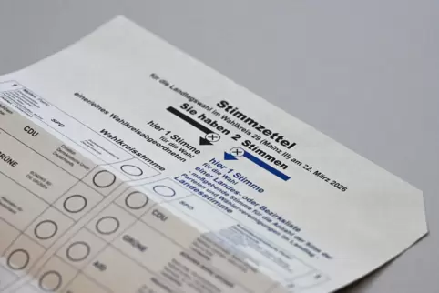 Rechts in Blau die Parteilisten, links in Schwarz die Direktkandidaten – so sehen die Stimmzettel bei der Landtagswahl aus. 