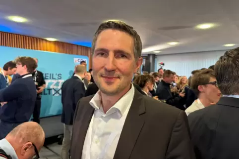 Der Wahlsieger Christoph Gensch am Wahlabend auf der Wahlparty der CDU in Mainz. 