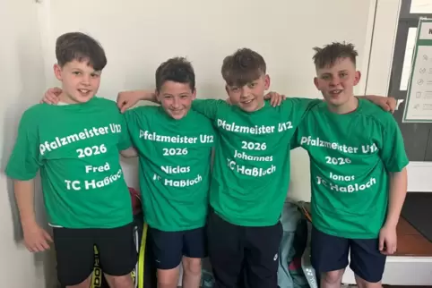 Die U12-Pfalzmeister: Fred Weick, Niklas Harm, Johannes Keck, Jonas Bogdan (von links). 