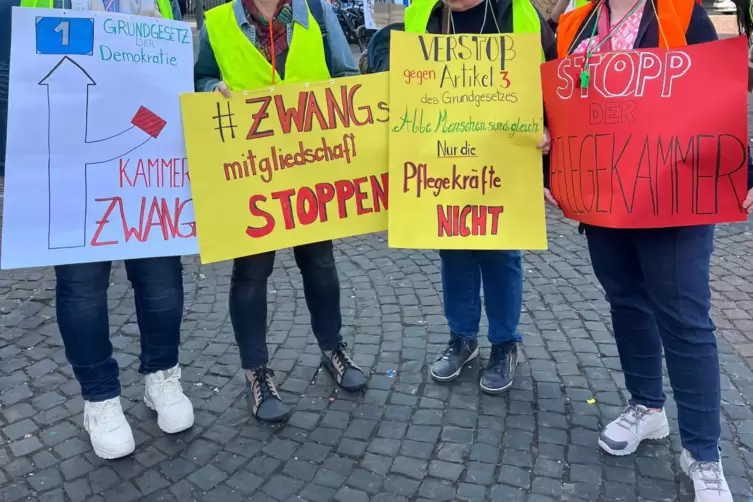 Demos gegen die Pflegekammer: Zuletzt demonstrierten Kritiker in Landau. Nach deren Angaben versammelten sich Mitte M&auml;rz rund 20