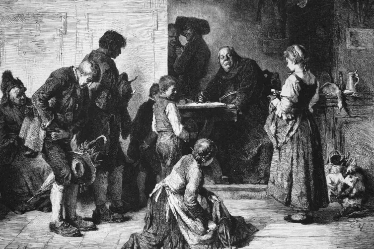 Beglaubigter S&uuml;ndennachlass: In dieser Darstellung aus dem 19. Jahrhundert von Mathias Schmid wird die Ablieferung eines Beichtz