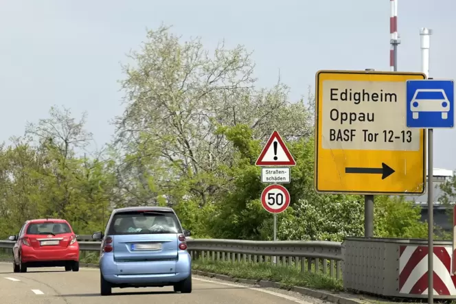 Tempolimit 50 an der L523 stadtauswärts – nach der Ausfahrt Oppau.