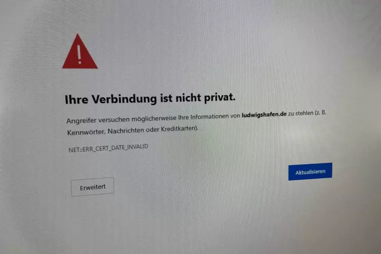 Diese Information erscheint aktuell auf dem Bildschirm, wenn man im Netz die st&auml;dtische Homepage aufrufen will.
